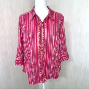 🌺Lane Bryant 3/4 Length Sleeve Striped Button Down Top, Size 14/16
